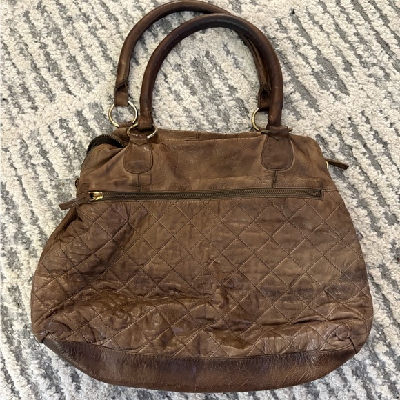 Cowoysbag Brown leather quilted big handbag purse large size - Picture 1 of 5